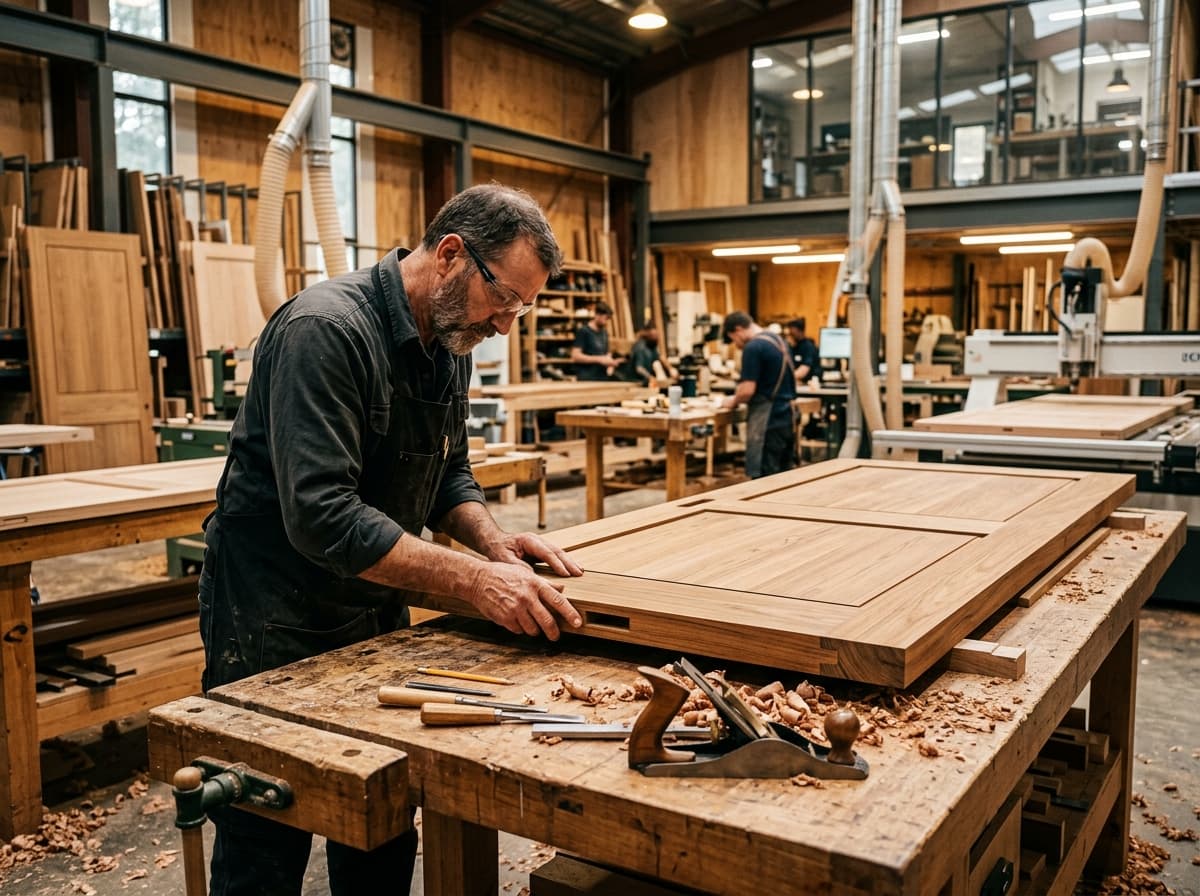 Door frames being finished at the Doorzzen works